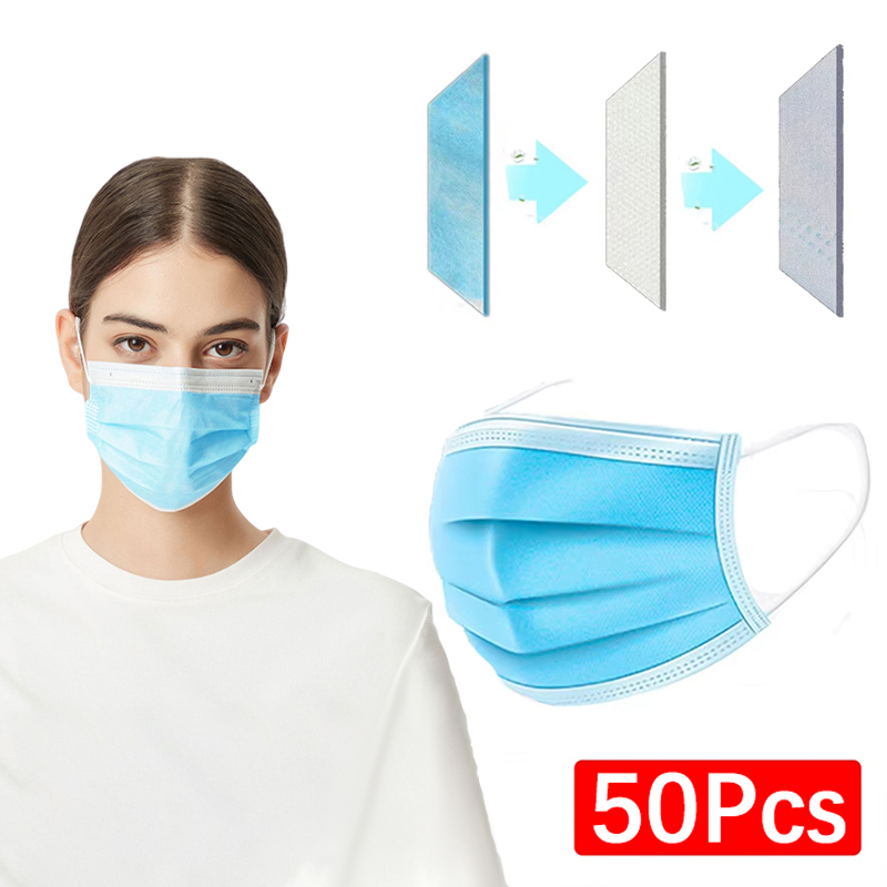 50 Buah Masker 3 Lapis Masker  - Disposable Mask Blue ulasan dan harga